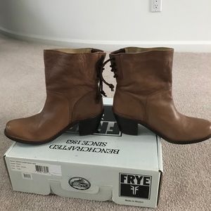 Frye Carmen short booties with lace up back.